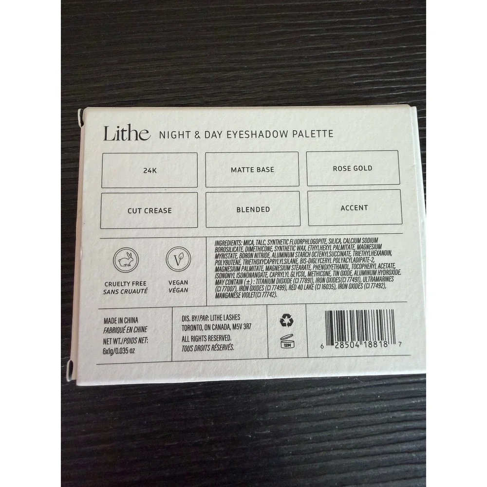 Lithe Night & Day Eyeshadow Palette 6 Shades Shimmer Matte Vegan Cruelty Free